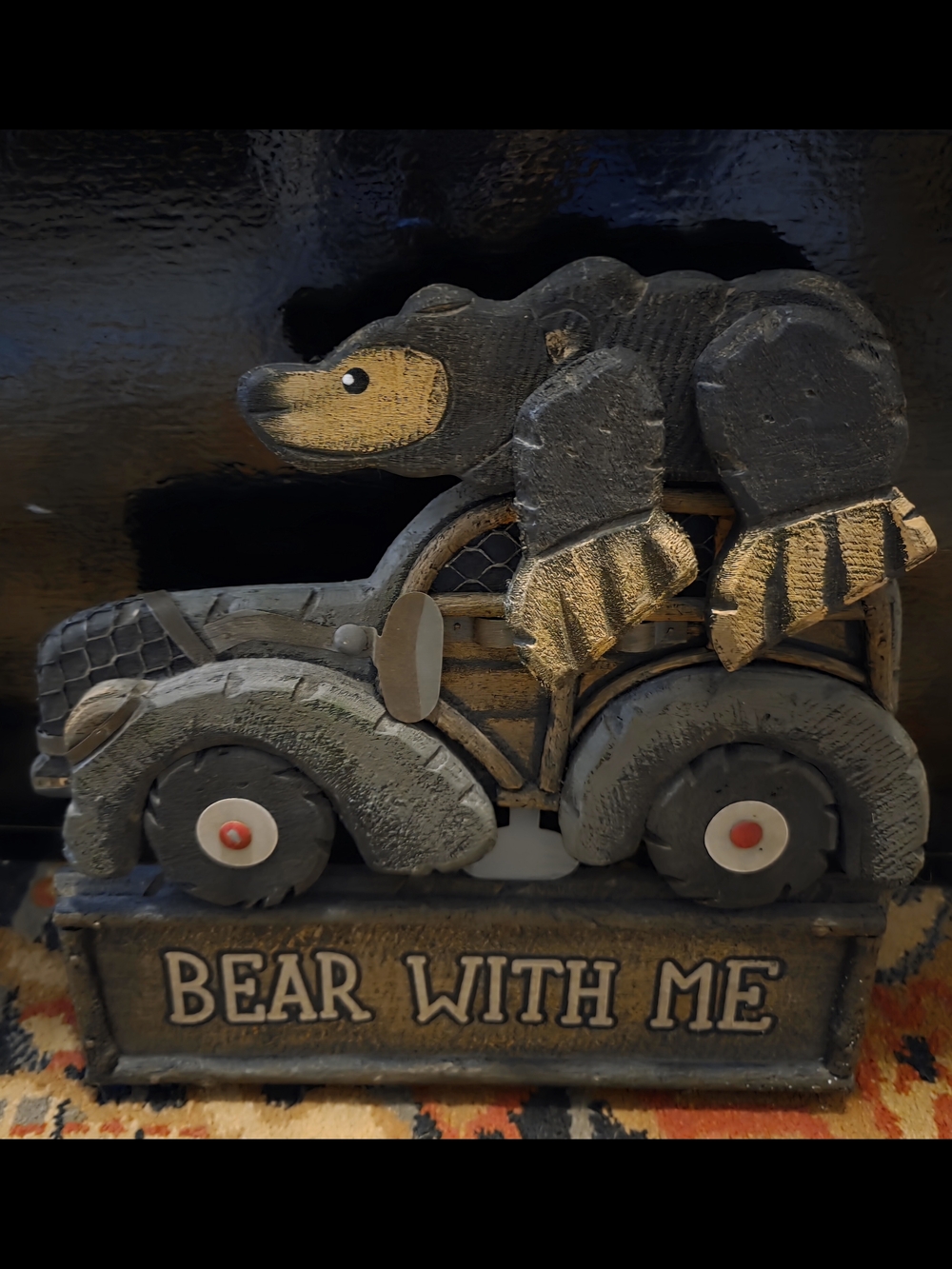 Bear With Me Wooden Figurine - Black & Tan